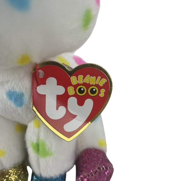 Ty Beanie Boos Harmonie Unicorn 7" Plush Rainbow Polka Dots Glitter Eyes w/Tags - Picture 6 of 9